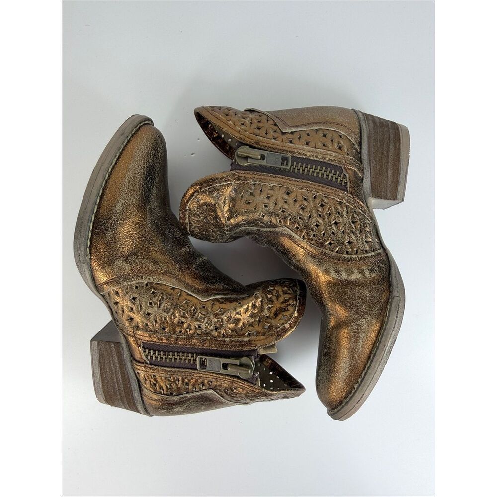 Circle G Bronze Metallic Western Ankle Boots Cutout Leather Size 6.5 - Picture 6 of 10